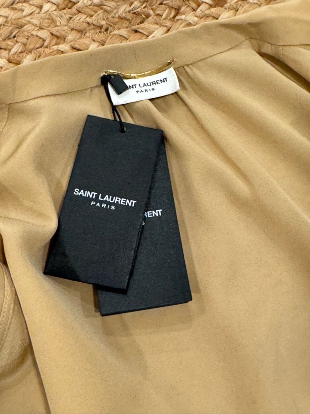Saint Laurent Silk Blouse Bow Tie Neck Beige Tan Top size FR 38 - Picture 2 of 5